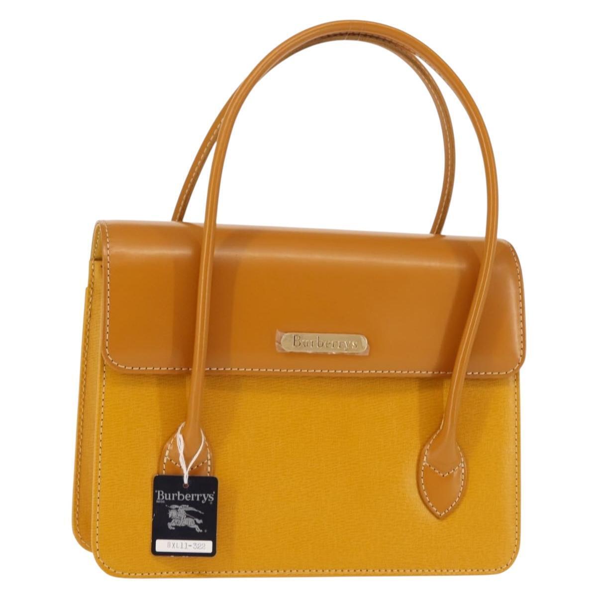 Burberrys Hand Bag Leather Yellow Auth Ki6077